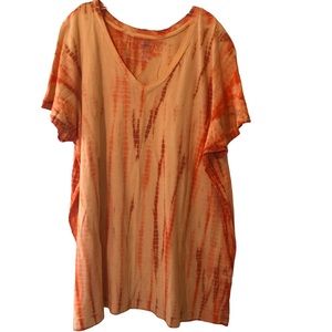 Hanes brand orange v-neck tie dyed tee